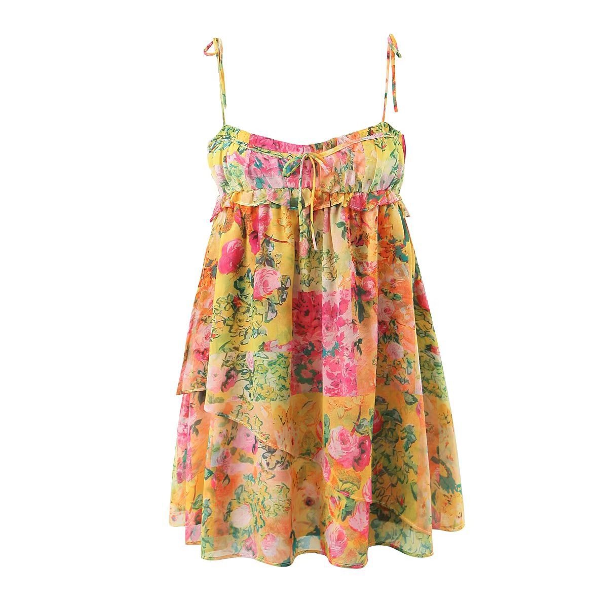 Women's Y2K Floral Print Suspender Dress - Summer Fashion Ruffled Beach Holiday Short Dress