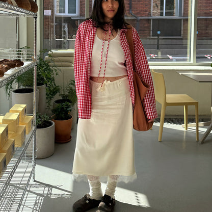 French Lace Stitching Satin Skirt Sexy Solid Color High Waist Slim Fit