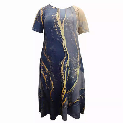 Plus Size Women's Clothing Spring And Summer Print Short Sleeve Dress Women