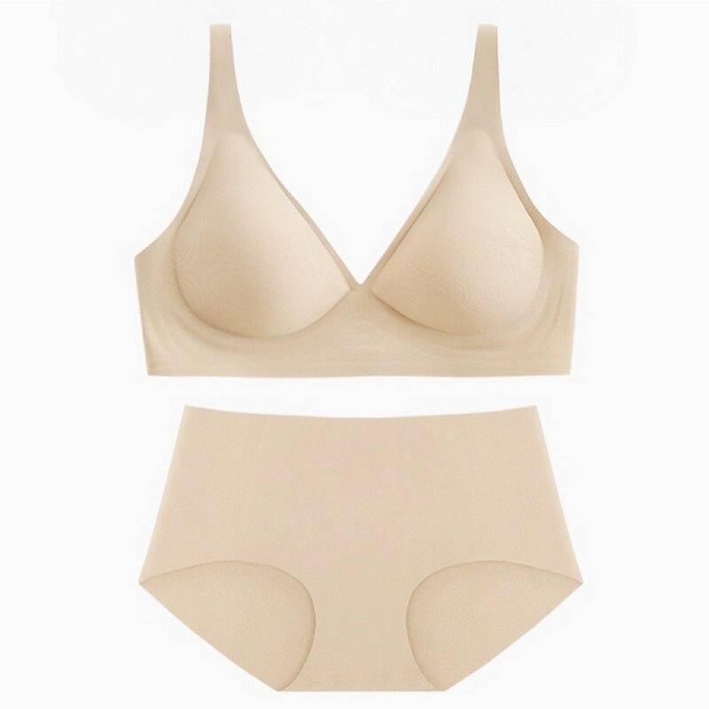 Nude Feel Seamless Jelly Underwear Women Thin Soft Support Comfortable Breasts Contracting Sexy French Bra Set - myETYN