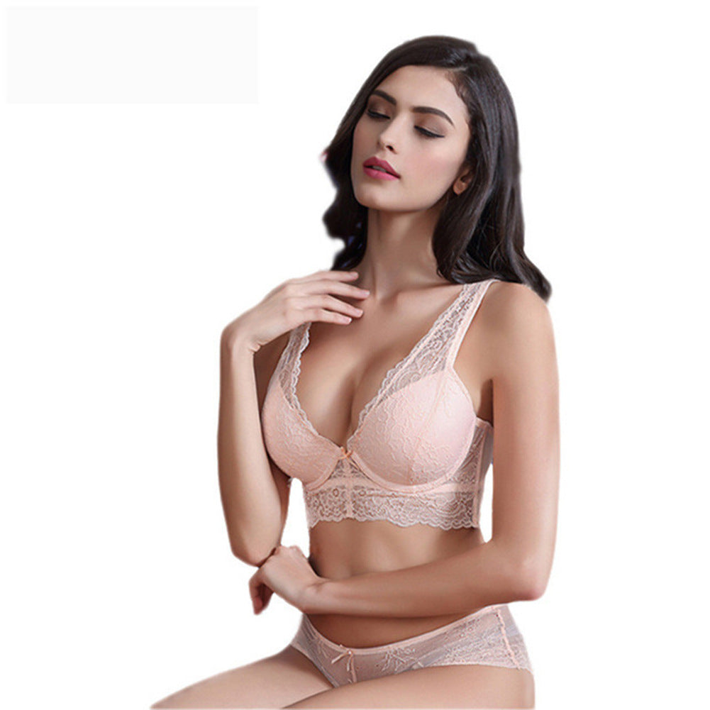 Sexy Lace Big Chest Small Push Up Breast Holding Adjustable Bra Set Underwear Women Bra - myETYN