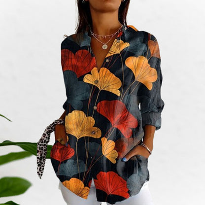 Women's Retro Red Apricot Leaf Printed Loose Shirt