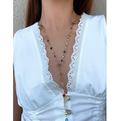 Colorful Crystal Metal Clavicle Chain Simple Long Eye Necklace