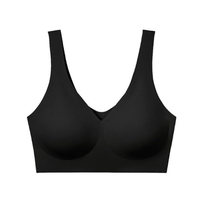 Seamless V neck Vest Underwear Women's Big Chest Small One Piece Comfortable Sleep Bra U Shaped Beauty Back Bras - myETYN