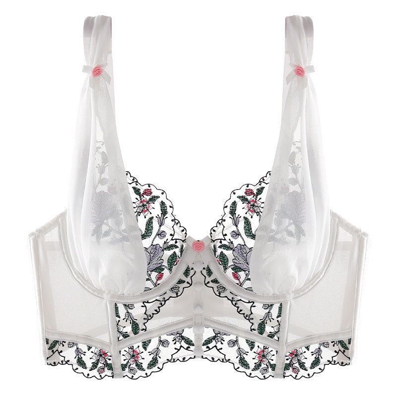 French Sexy Embroidered Underwear Women Boning Corset Corset Thin Full Cup Vest Bra Bra - myETYN