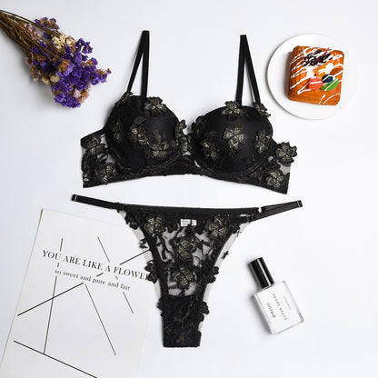 Sexy Lingerie Set Floral Embroidery Girl＇s Underwear with Chest Pad - myETYN