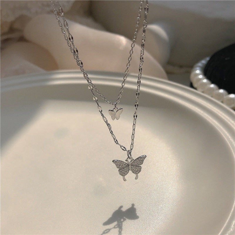 Gold Plated Double Butterfly Pendant Necklace - Delicate Animal Jewelry for Women