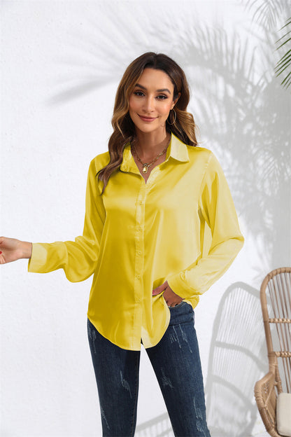 Women's Solid Color Satin Satin Long Sleeve Blouse