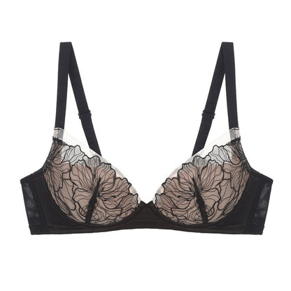 Autumn Winter Mesh Embroidery Sexy Underwear Women Adjustable Push up Wireless Soft Bra Set - myETYN