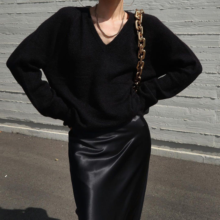 French Satin Draping Office Skirt Women Clothing Spring Autumn Fashionable Temperamental All Match High Waist Hip Skirt