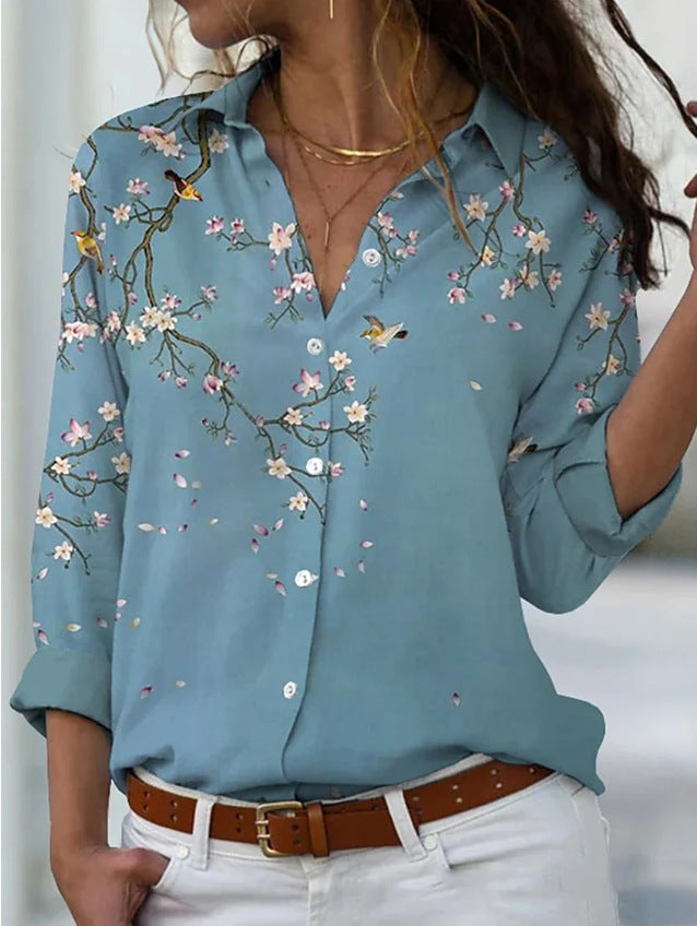 Long Sleeve Floral Collar Loose Casual Shirt - myETYN