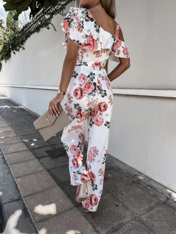 Summer Loose Lace-up Printed Jumpsuit