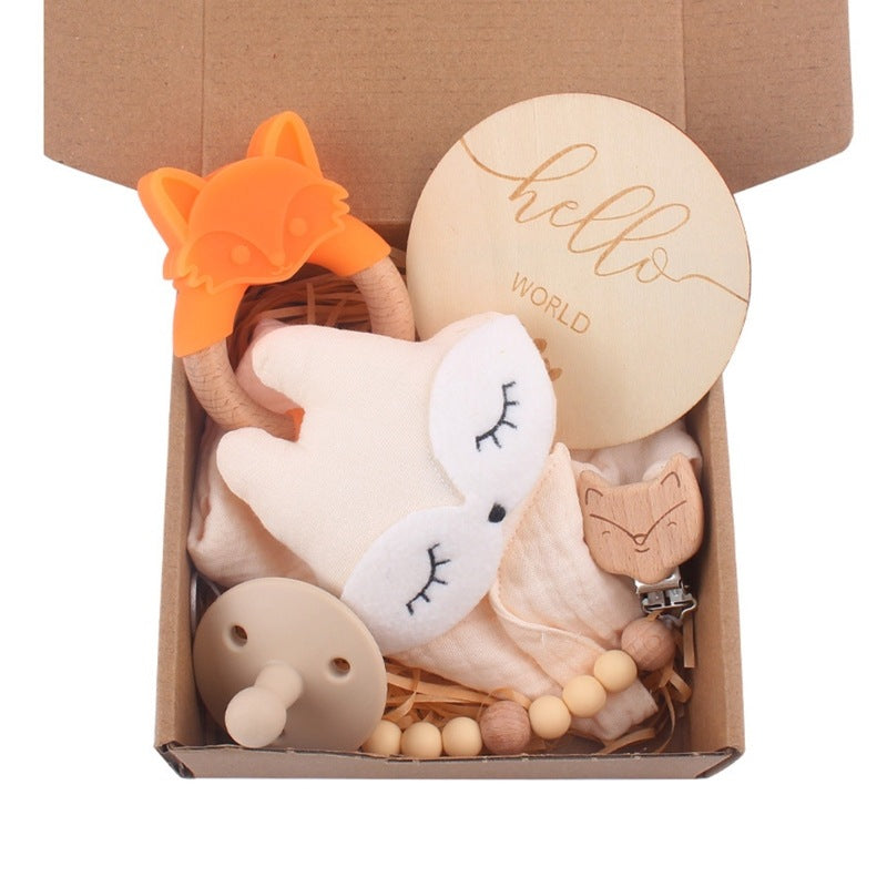 Baby Bath Toy Set Wooden Rattle Infant Babyplay Cotton Comfort Towel Baby Teether Wood Ring Baby Shower Gift