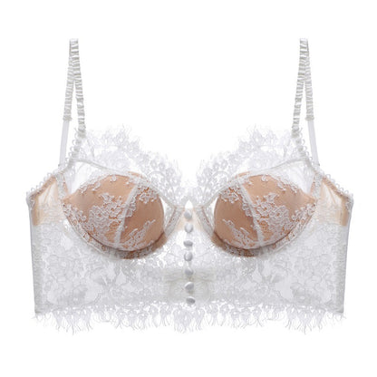 French Eyelash Lace Underwear Push up Thin U Shaped Bare Back Bra Forlove with Steel Ring - myETYN