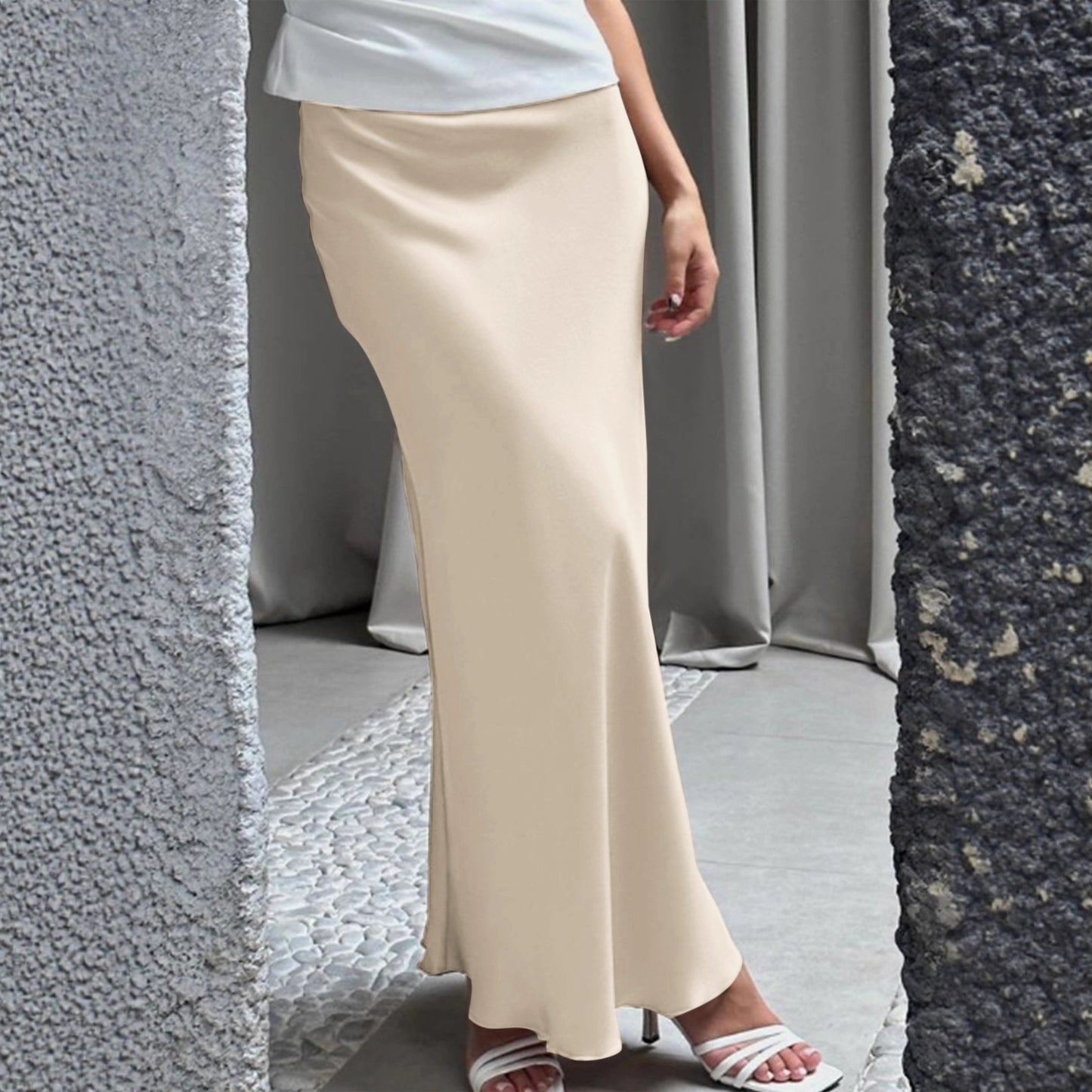 Women Clothing Autumn Winter Elegant Solid Color Long Skirt