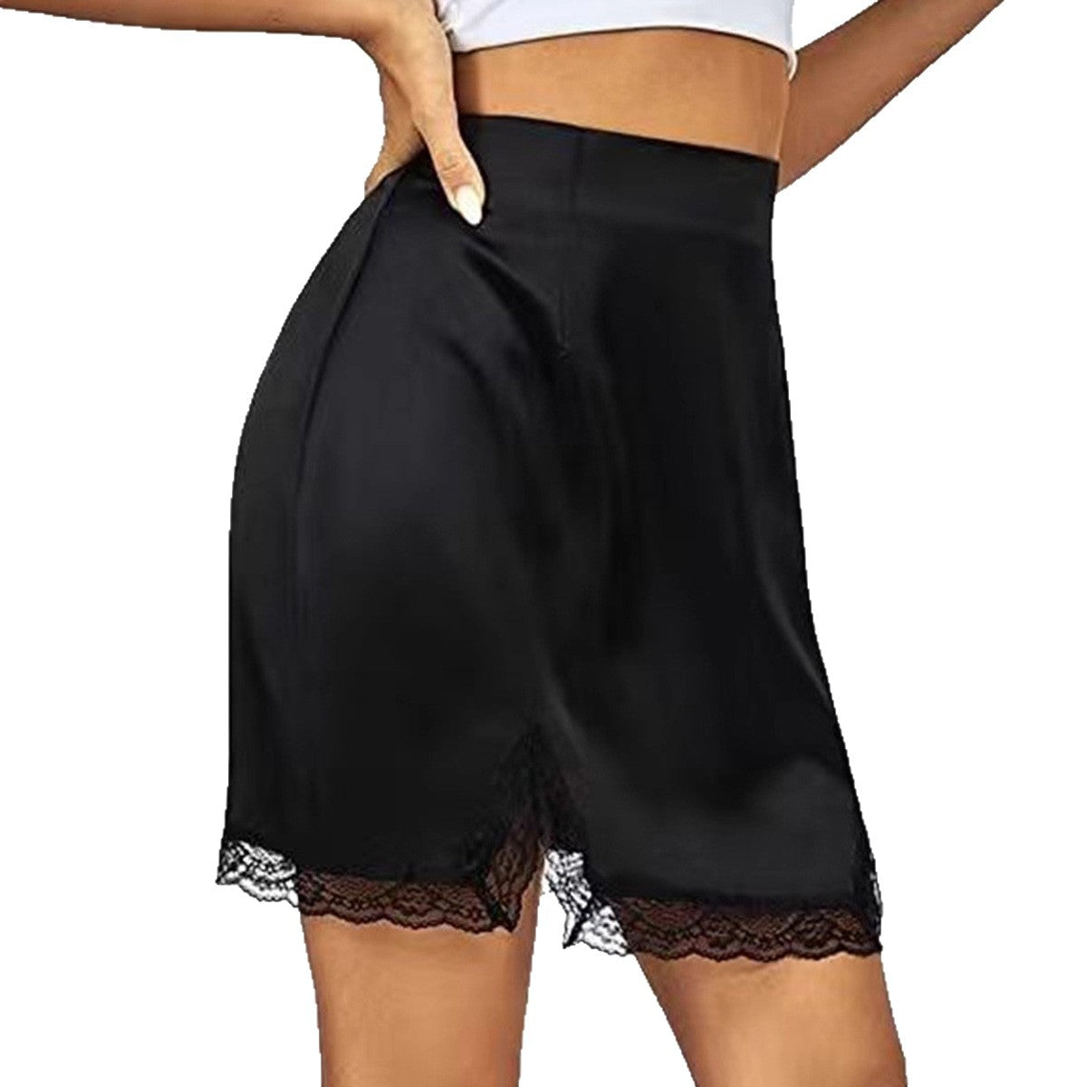 Women Clothing Autumn Black Sexy Lace Edge Skirt