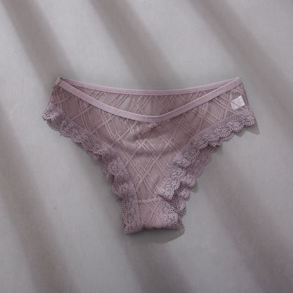 Women Brazilian Panties Mesh Lace Stitching Sexy Girls Briefs Hollow Out Cutout T-Back - myETYN