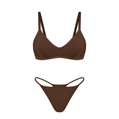 Simple Underwear Women Soft Breathable Underwired Not Empty Cup High Elastic Sports Vest Type Bra Set - myETYN