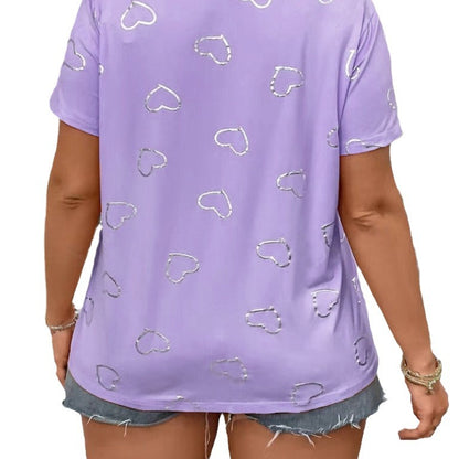European And American Round Neck Button Heart Printing Short Sleeve