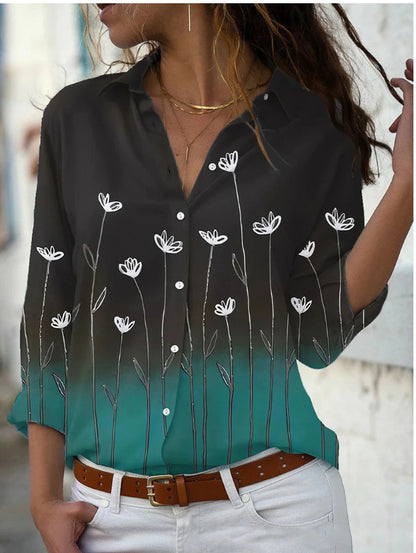 Long Sleeve Floral Collar Loose Casual Shirt - myETYN