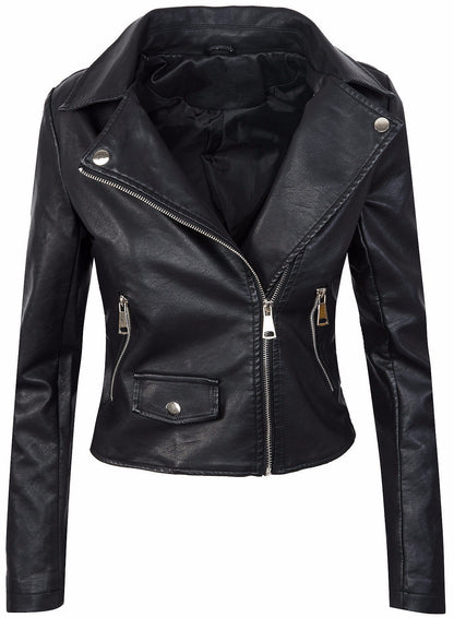 Women's Fall Winter Coat Slim PU Leather Short Zipper Leather Jacket Leather Coat - myETYN