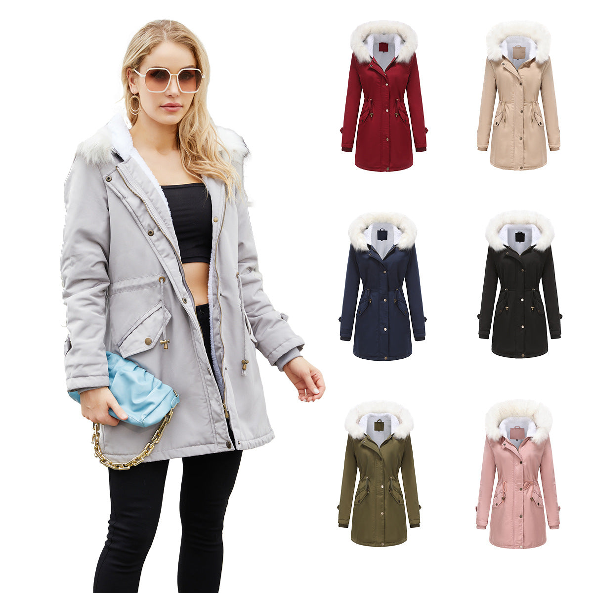 Women's Fashion Detachable Fur Collar Cotton Coat Velvet Coat Cotton-padded Jacket - myETYN