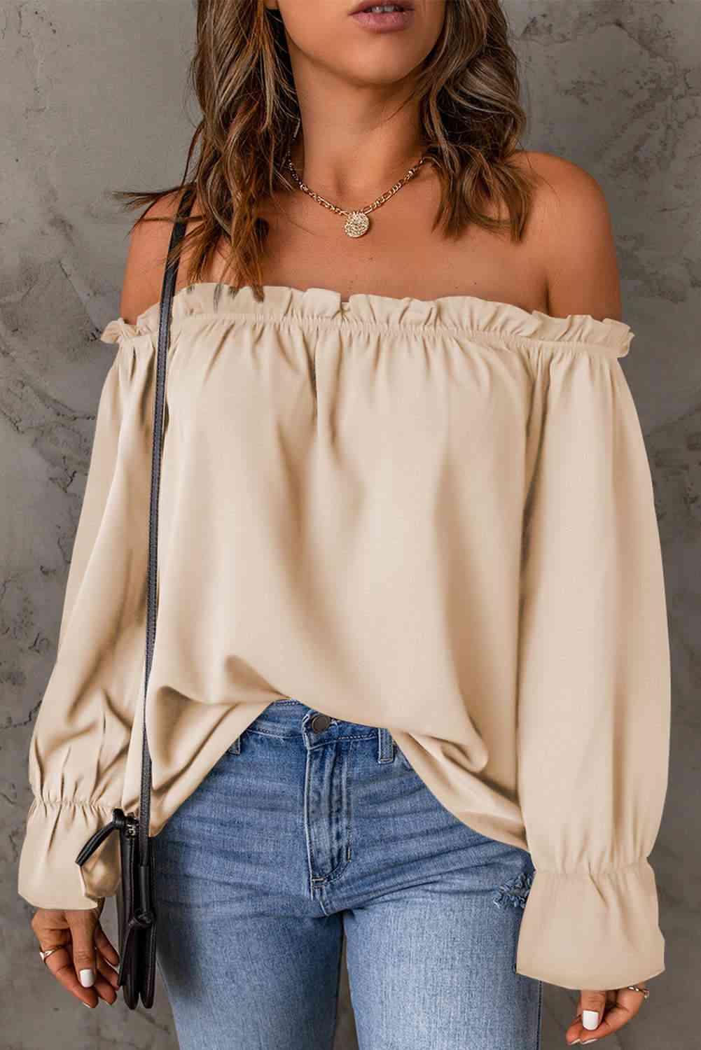 Off-Shoulder Flounce Sleeve Blouse myETYN