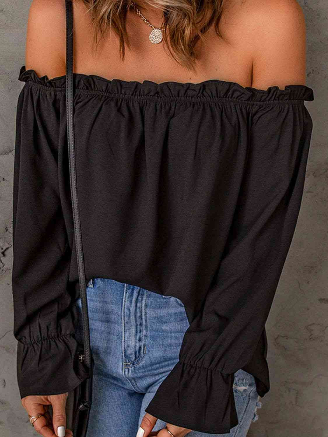 Off-Shoulder Flounce Sleeve Blouse myETYN