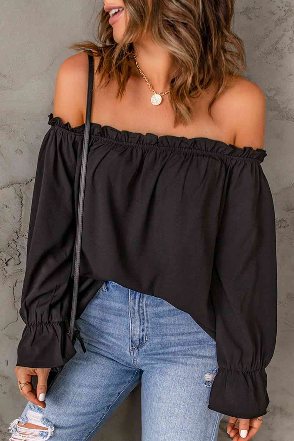 Off-Shoulder Flounce Sleeve Blouse myETYN