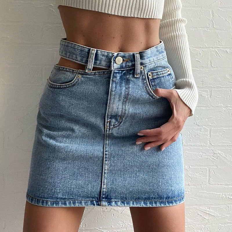 One side cutout denim skirt myETYN