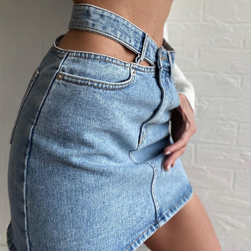 One side cutout denim skirt myETYN