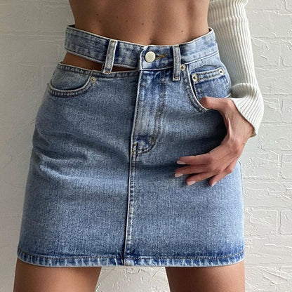 One side cutout denim skirt myETYN