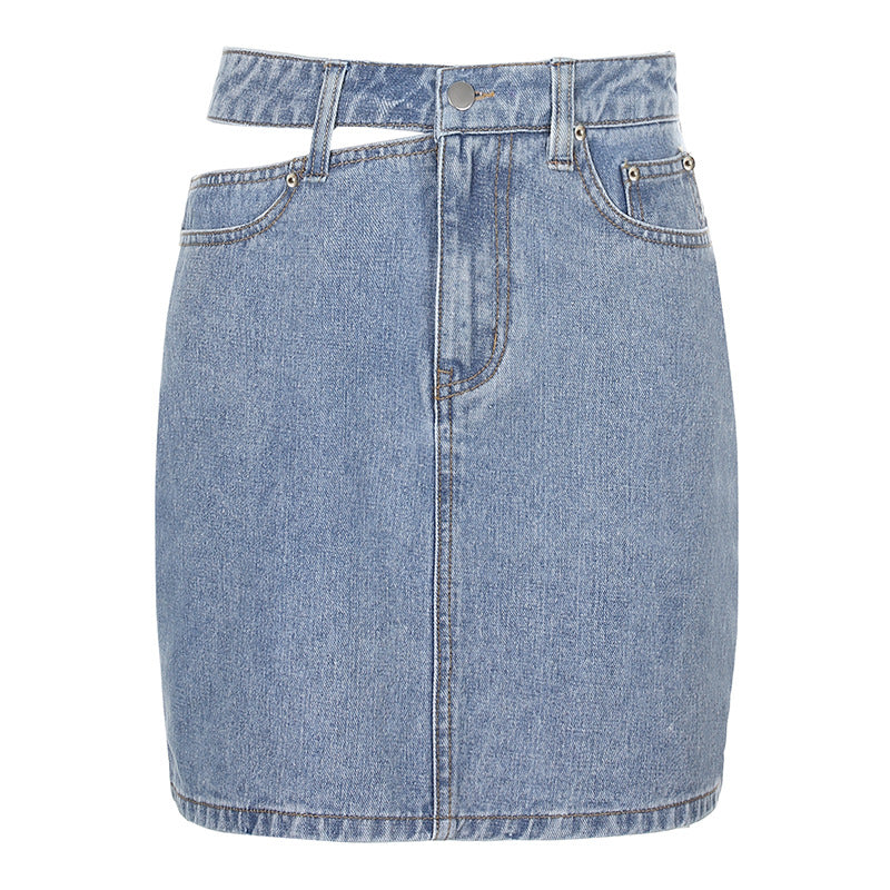 One side cutout denim skirt myETYN