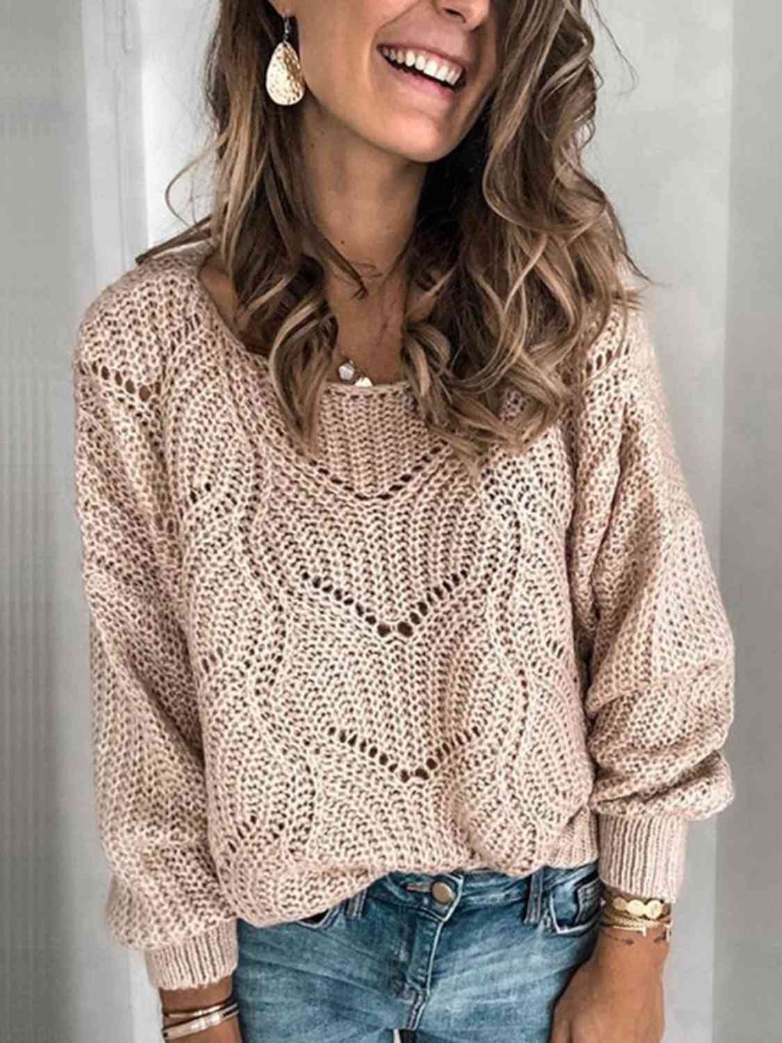 Openwork Round Neck Sweater myETYN