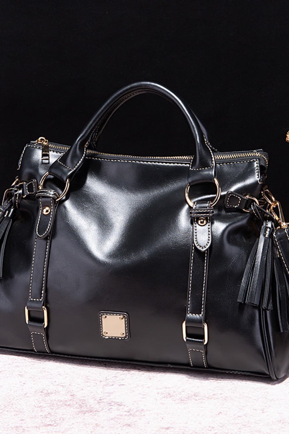PU Leather Handbag with Tassels myETYN