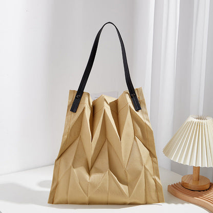 Pleated Shoulder Lightweight Folding Bucket Bag myETYN