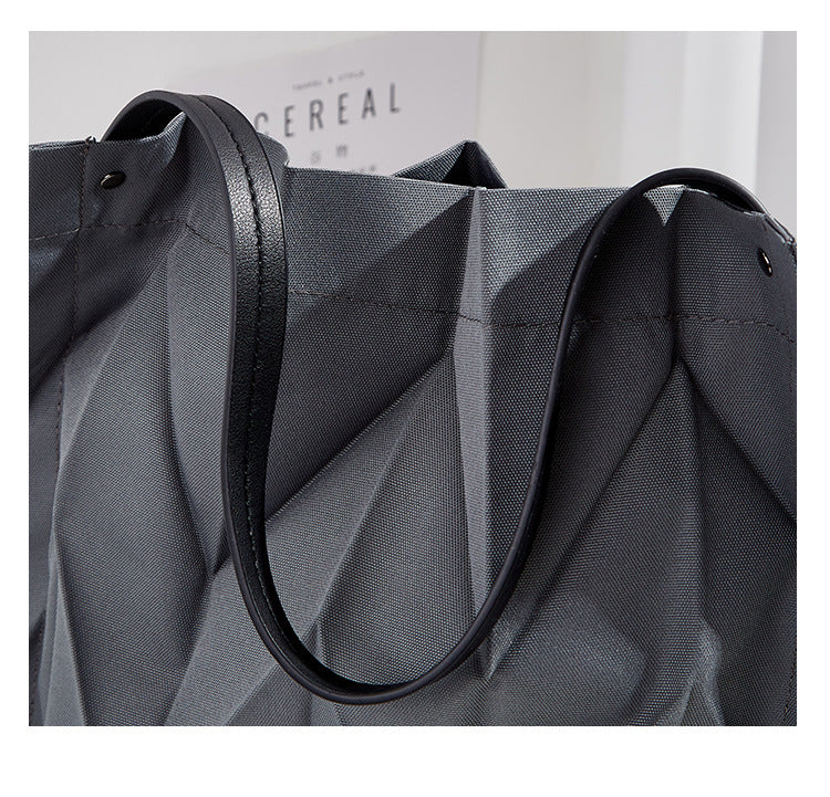 Pleated Shoulder Lightweight Folding Bucket Bag myETYN