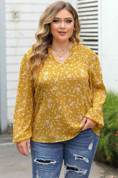 Plus Size Notched Neck Smocked Blouse myETYN