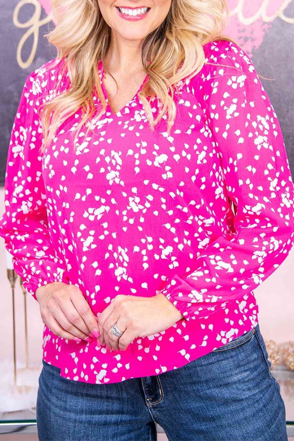 Plus Size Notched Neck Smocked Blouse myETYN