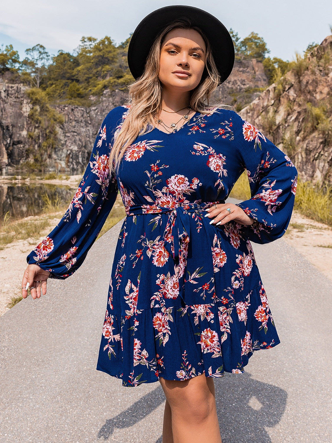 Plus Size V-Neck Long Sleeve Dress myETYN