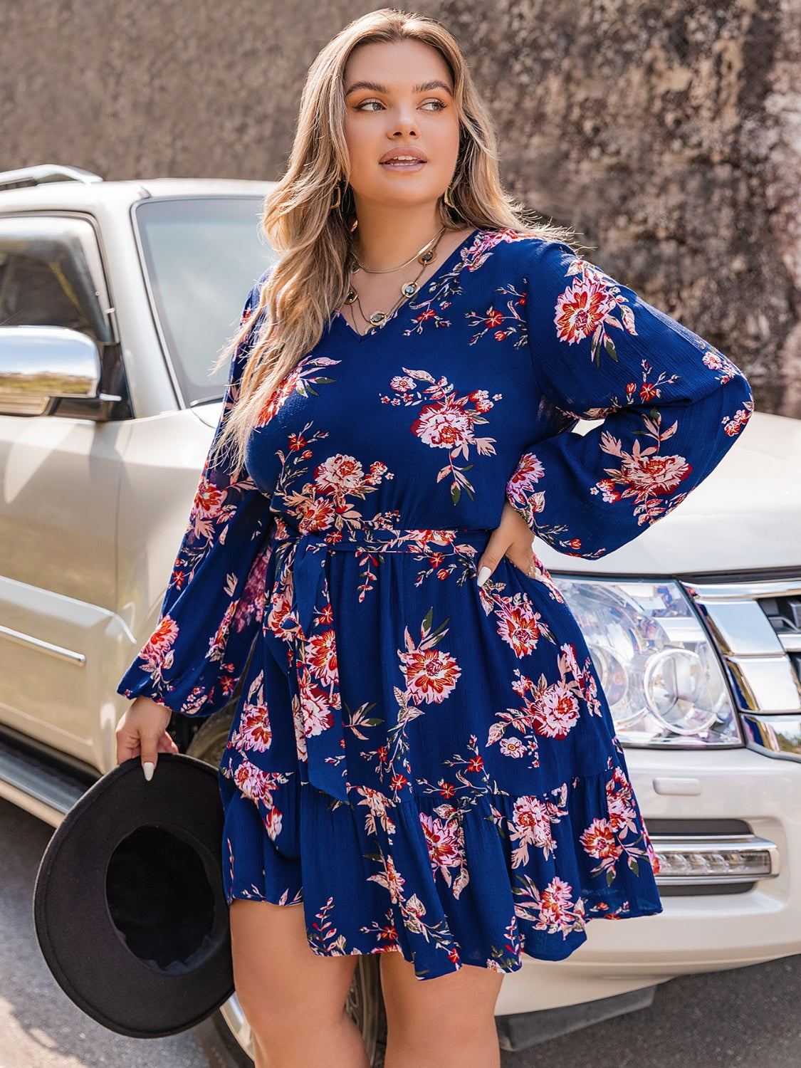 Plus Size V-Neck Long Sleeve Dress myETYN