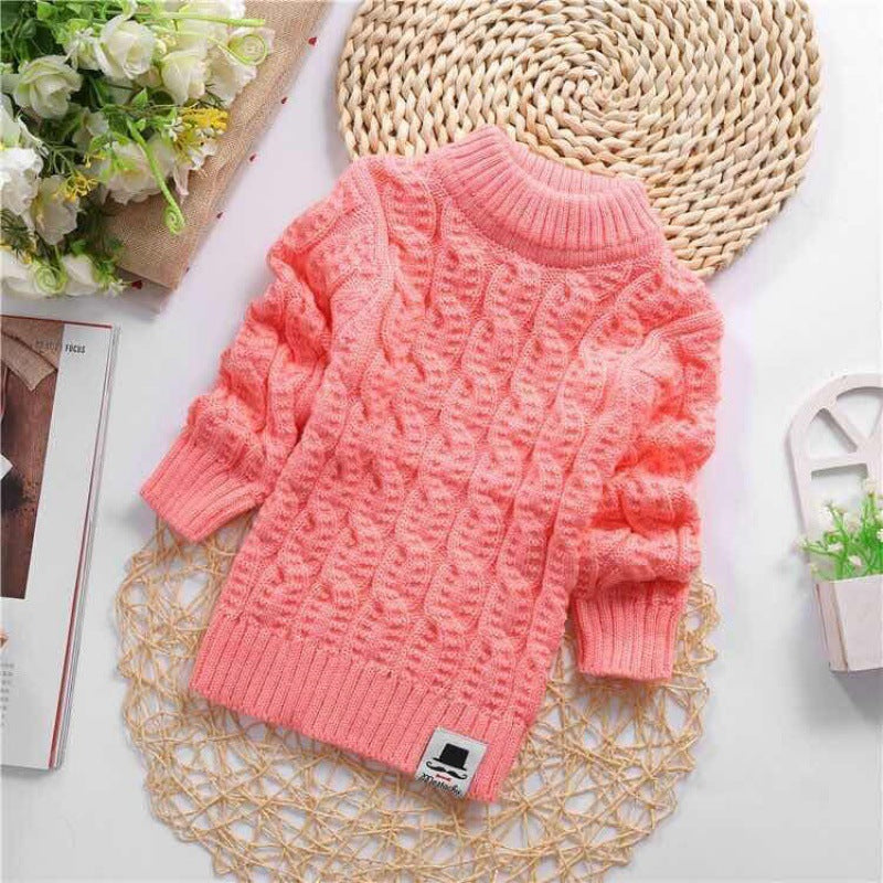 Plush Thick Knitted Fir Bottoming Shirt Baby Children Round Neck High myETYN