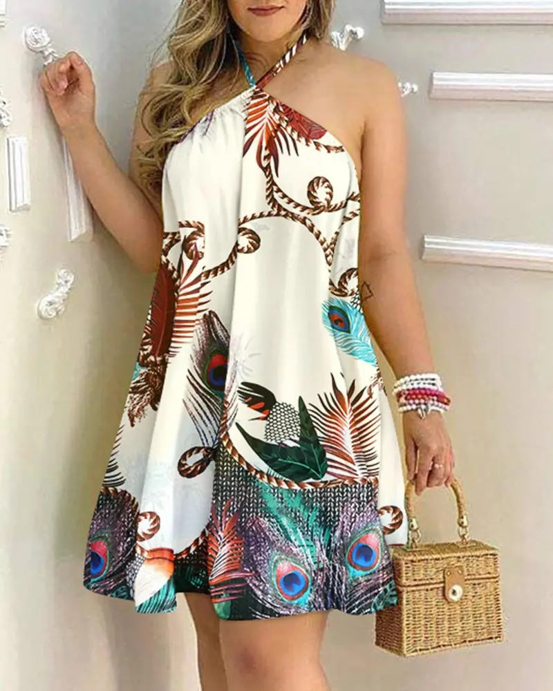 Printed Dress Summer Off-Shoulder Hanging Neck Sleeveless Sexy Dresses Women myETYN