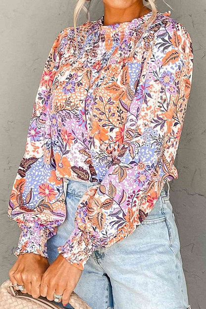 Printed Long Sleeve Round Neck Blouse myETYN