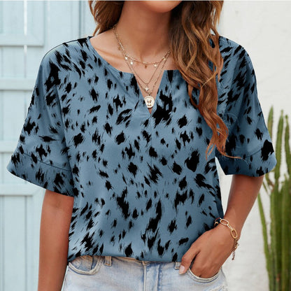 Printed V-neck Short-sleeved Casual Top T-shirt For Women myETYN