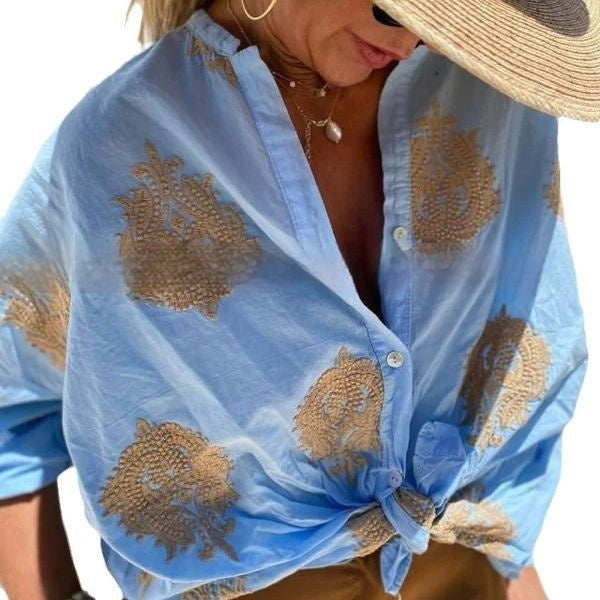 Printed Women's Long Sleeve Lapel Button Ladies Shirt myETYN