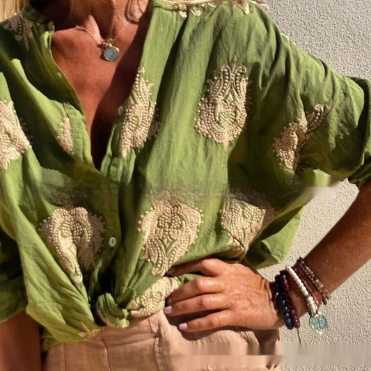 Printed Women's Long Sleeve Lapel Button Ladies Shirt myETYN