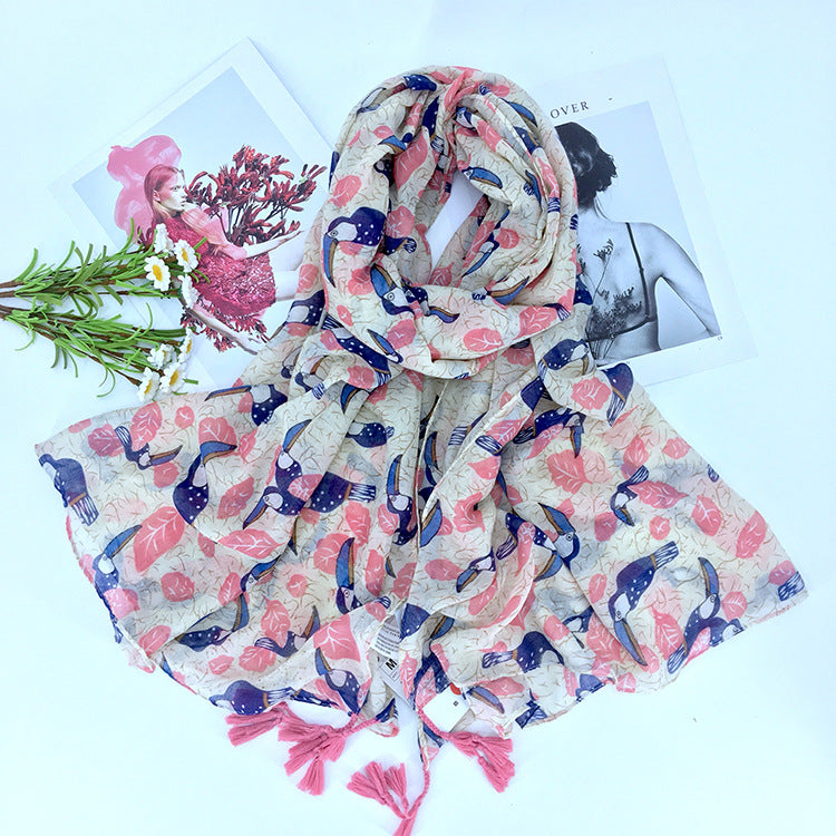 Printed bird cotton scarf myETYN