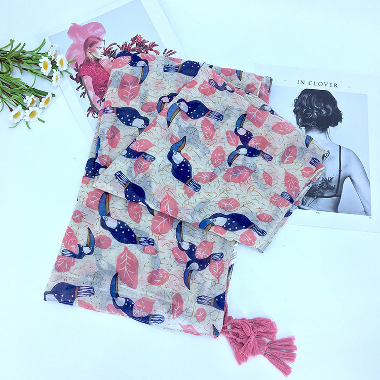 Printed bird cotton scarf myETYN