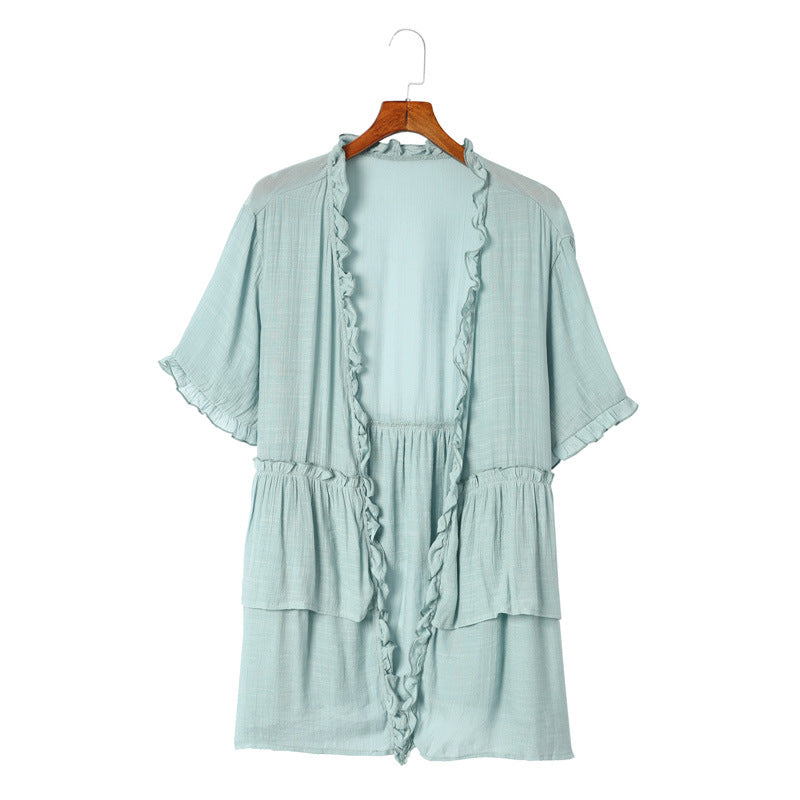 Pure Color Ruffles Cardigan Women's Summer Casual Top myETYN